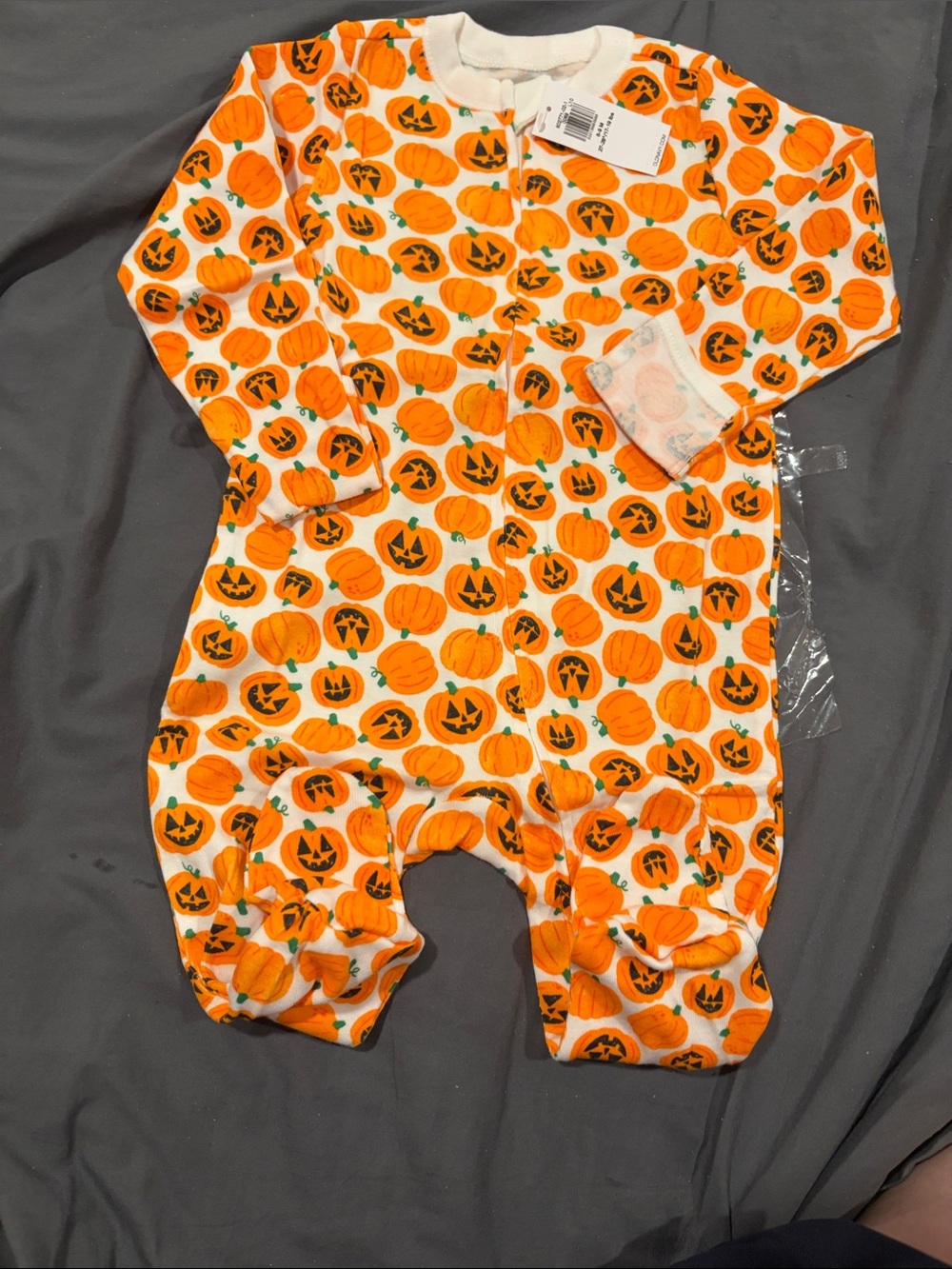 Old Navy Orange Pumpkin Jack-O'-Lantern Kids One-Piece Footie